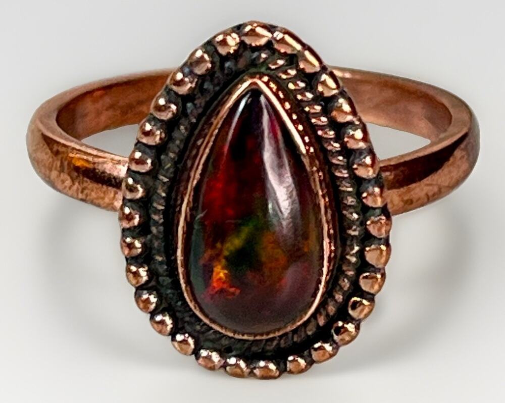 Southwestern Copper Aurora Opal Teardrop Ring Handmade Adjustable Size NEW
